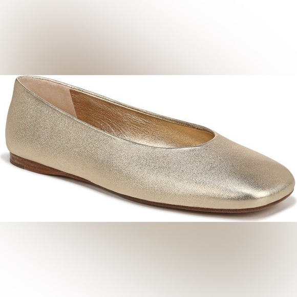 New Vince Leah Gold Metallic Ballet Flats Square Toe Ballerina Sz 10 - Picture 2 of 12